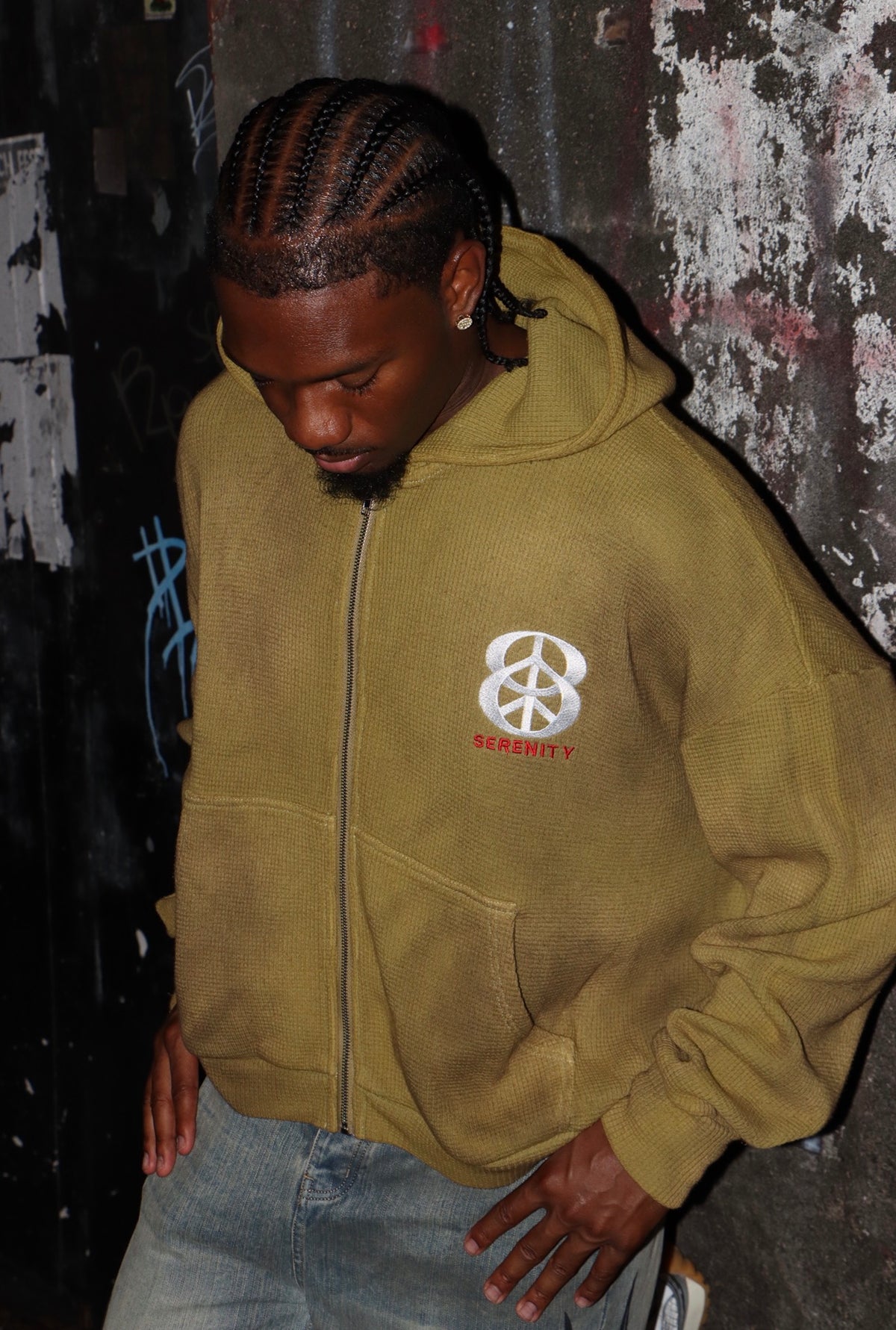 Moss Green Waffle Knit Hoodie