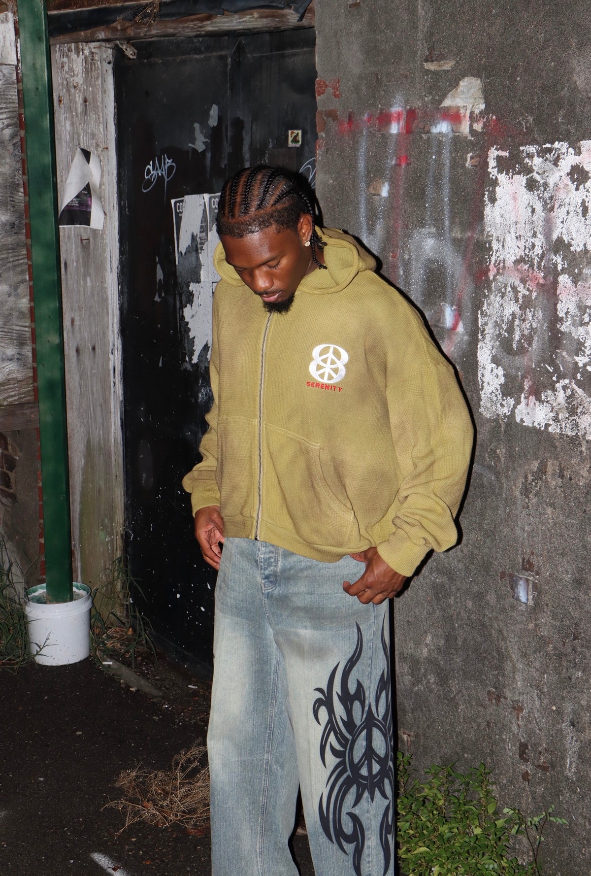 Moss Green Waffle Knit Hoodie